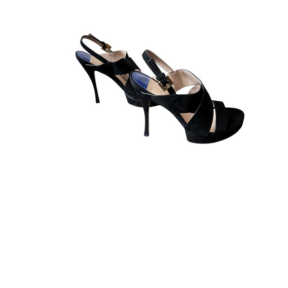 Stuart Weitzman Black Suede Platform Heels Gold Buckle NIB 9 - Picture 5 of 14